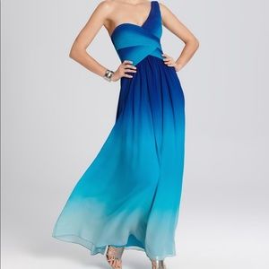 BCBGMaxAzria Blue Ombré One Shoulder Silk Gown
